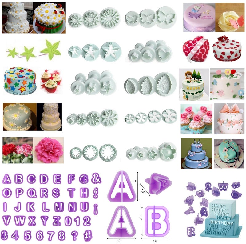 Elinka Flower Fondant Cutters,73Pcs Cake Cookie Cutter Plunger Sugarcraft Alphabet Letters Decorating Tools,Sunflower Rose Leaf Butterfly Heart Star Carnation Hollow Calyx Cutter Molds,Icing Modelling Kit - Image 3